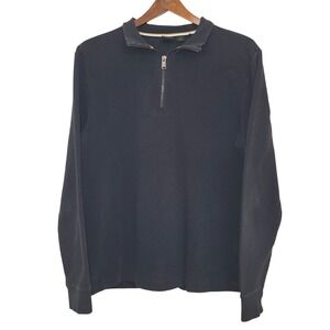 Hugo Boss Quarter Zip Pullover Black Textured Ribbed Cotton Jersey L